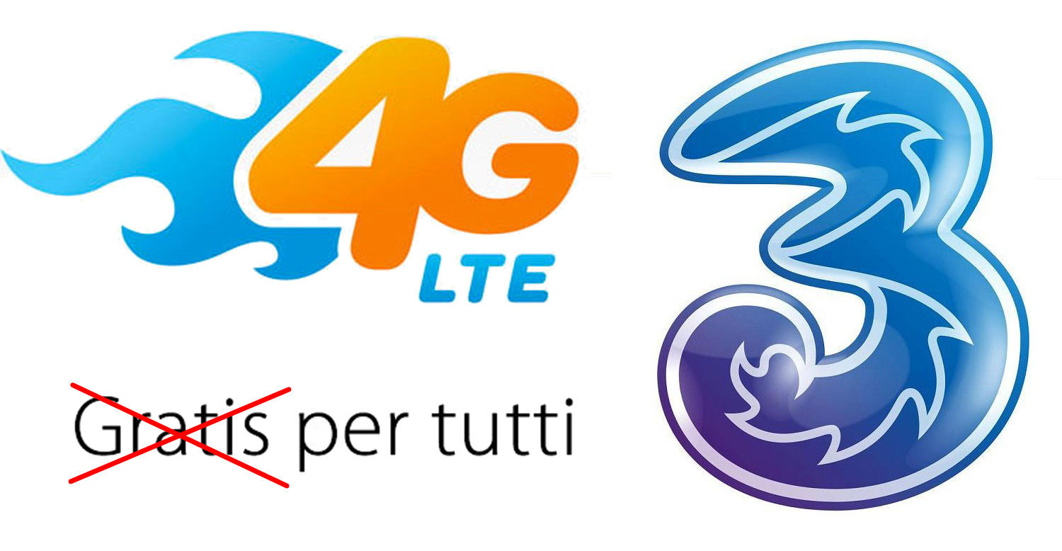 3 Italia 4G LTE diventa a pagamento per tutti, 1 euro al mese