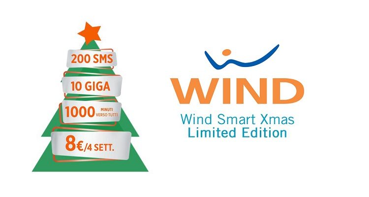 Offerta Natalizia Wind Smart Xmas 10 GB, 1000 minuti, 200 SMS a 8€