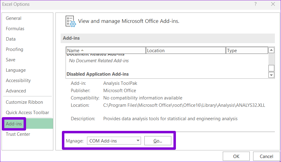 Opzioni di Excel