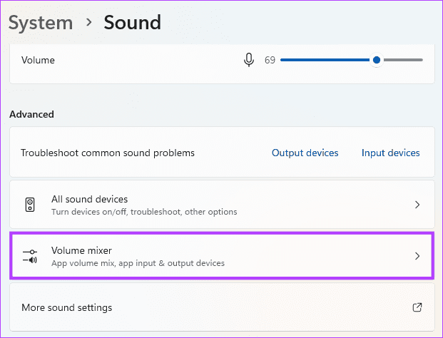 Apertura delle impostazioni del mixer del volume