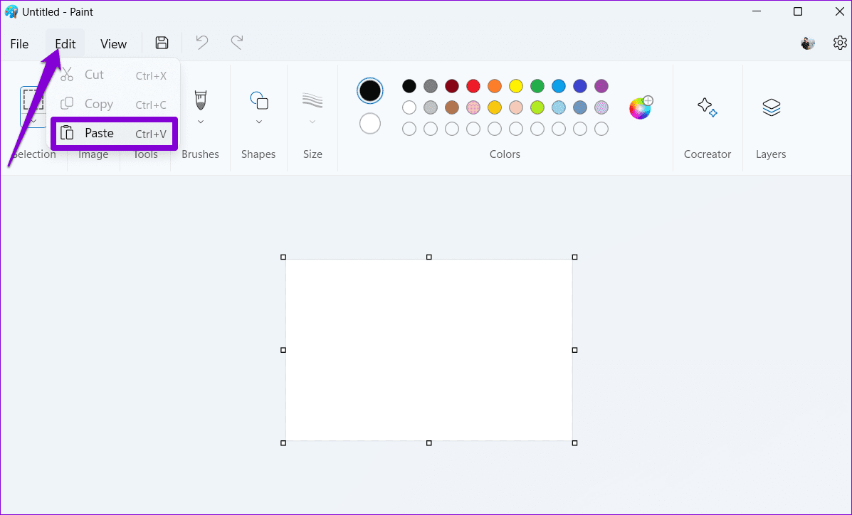 Incolla nell'Applicazione Paint