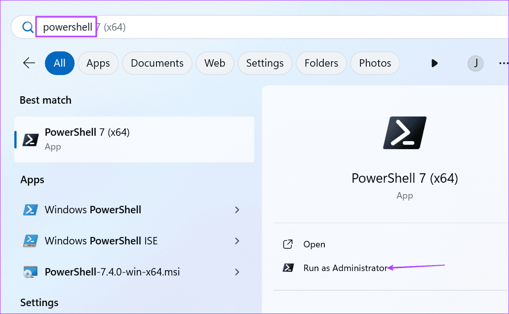 Apertura di PowerShell come amministratore