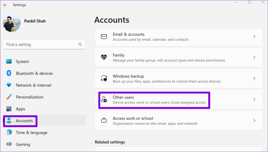 Account in Windows 11