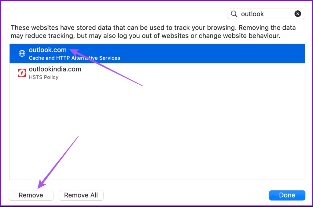 Rimuovere la cache di Outlook in Safari