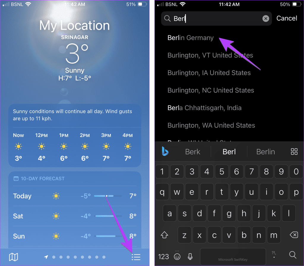 aggiungere posizione nell'app Meteo iPhone