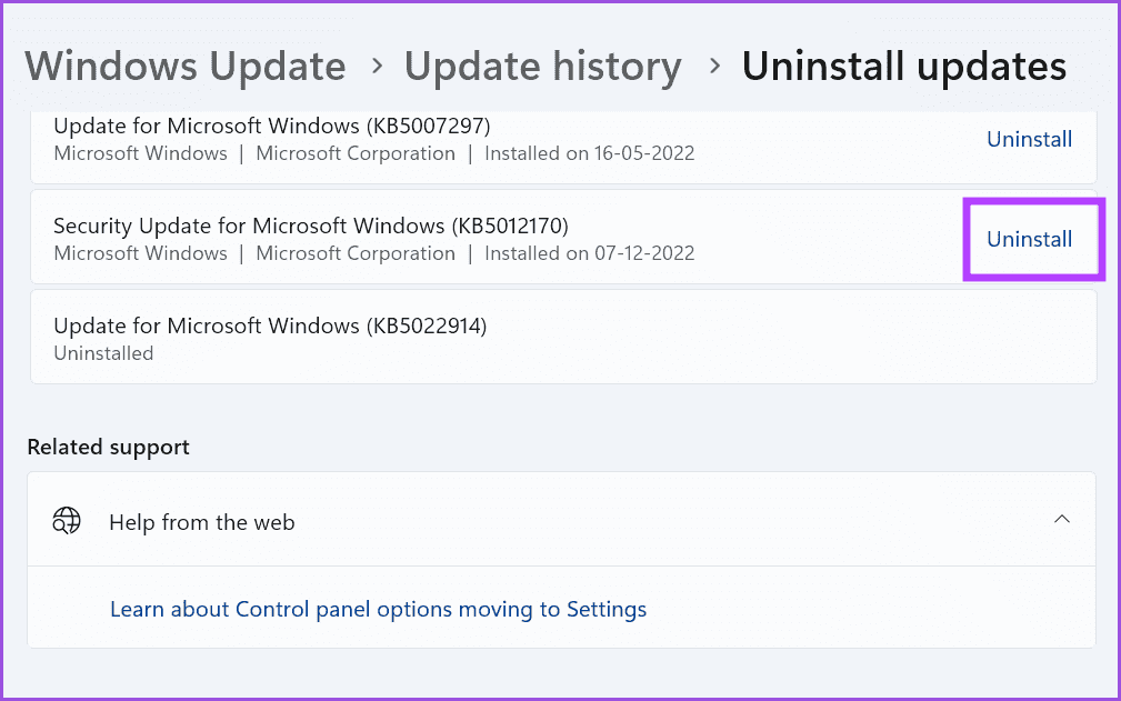 11 roll back the windows update