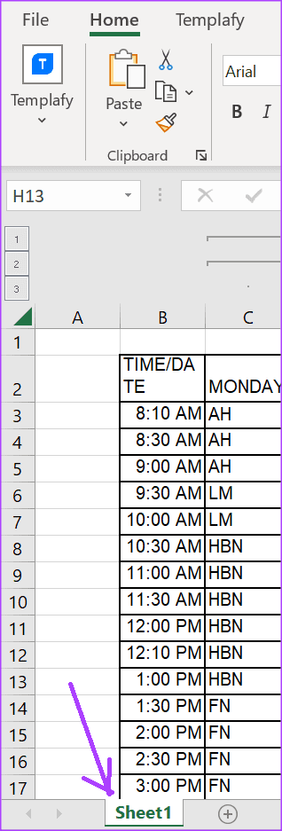 Esempio di foglio di lavoro in Excel