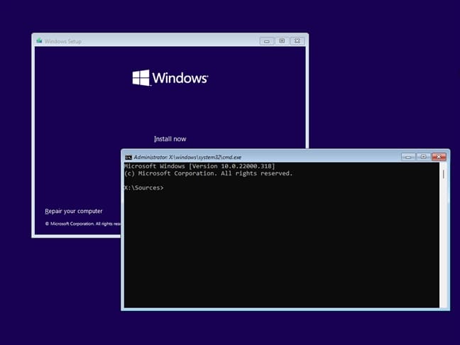 Apertura del prompt dei comandi durante l'installazione di Windows