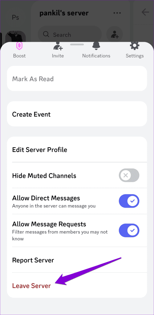 Lasciare il Server Discord su Mobile