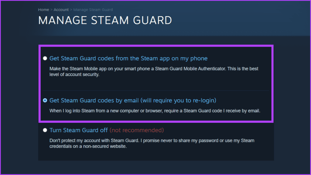 Abilita Steam Guard