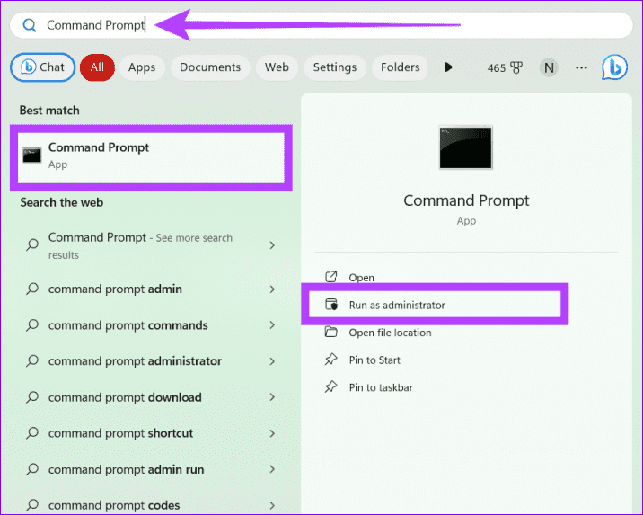 Cerca Prompt dei Comandi e seleziona Esegui come amministratore