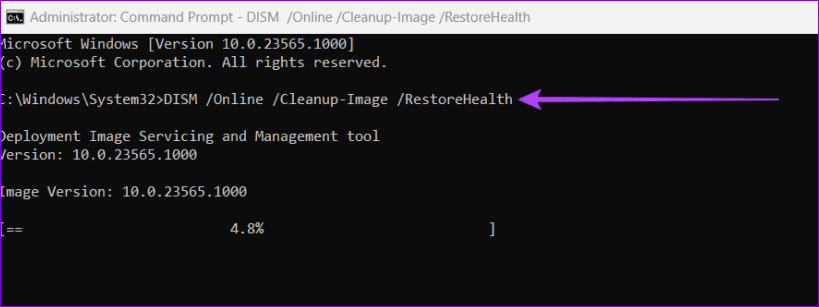 Esegui il comando DISM Online Cleanup Image RestoreHealth