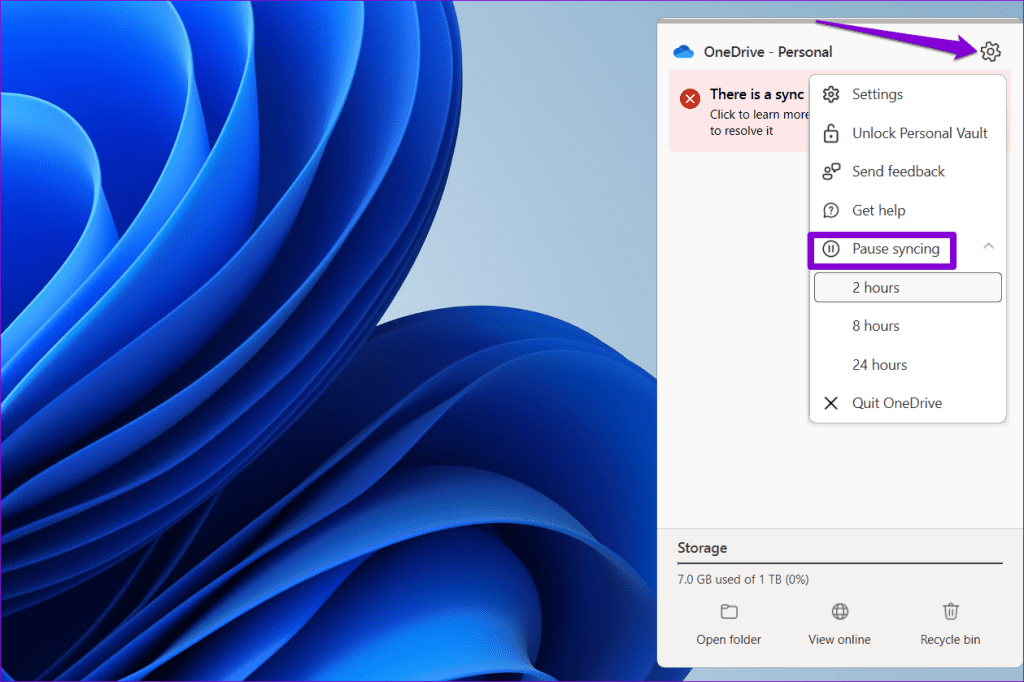 Mettere in pausa la sincronizzazione di OneDrive su Windows