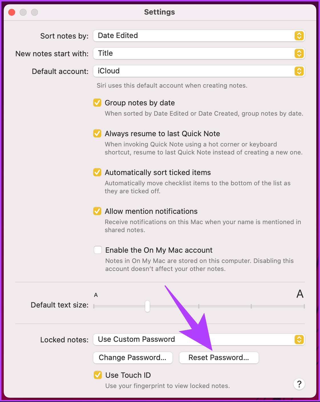 clicca su Reset Password