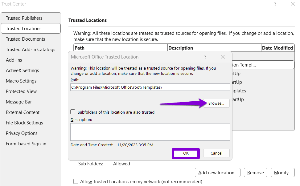 Aggiungere una Posizione Fidata in Excel