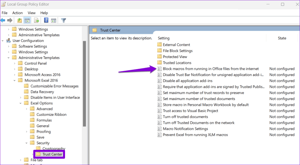 Politica di Blocco Macro per Excel