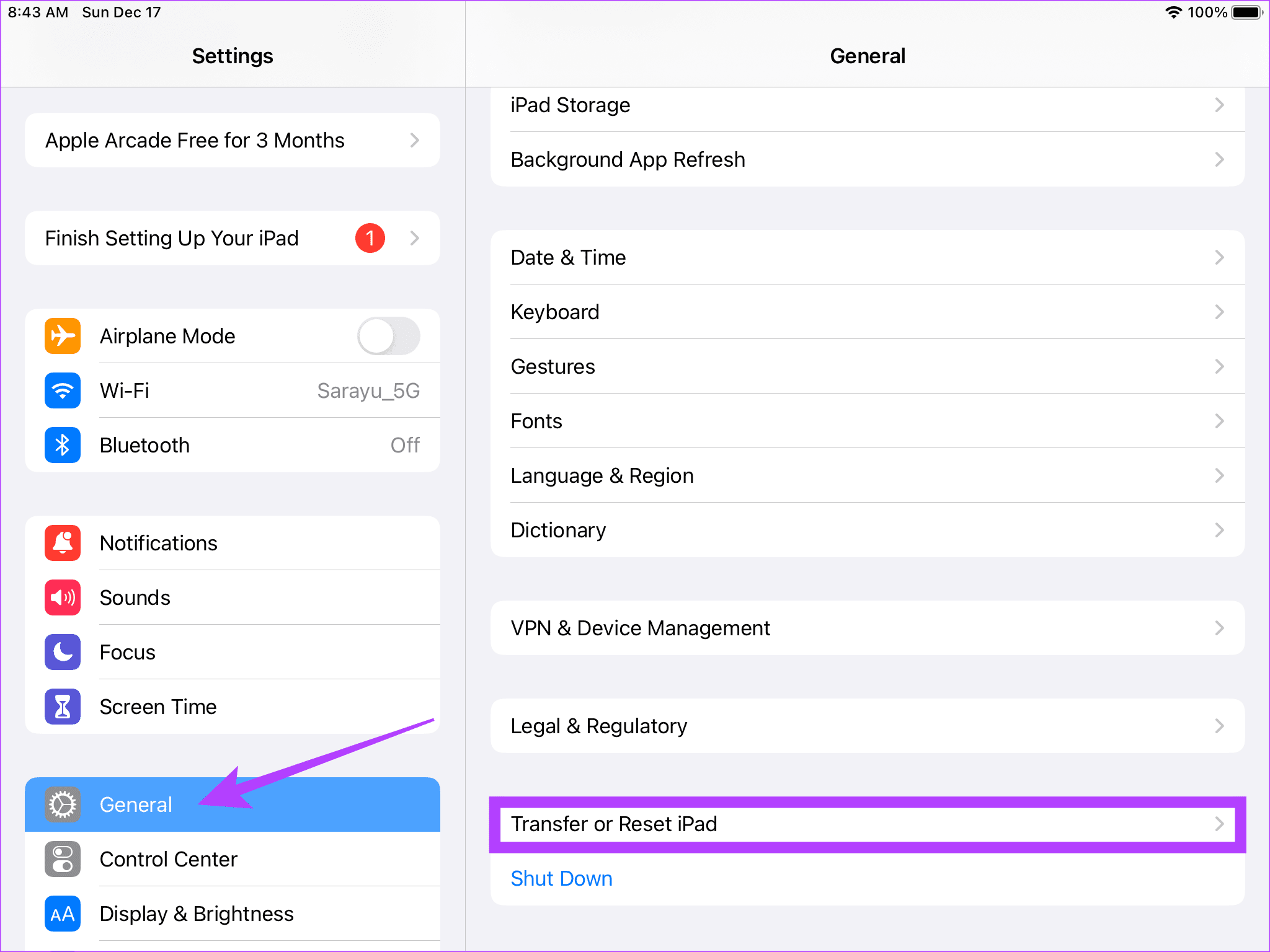 Open iPad reset settings