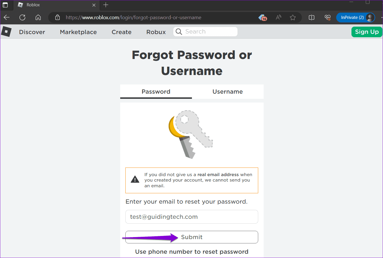 Reimposta Password Account Roblox