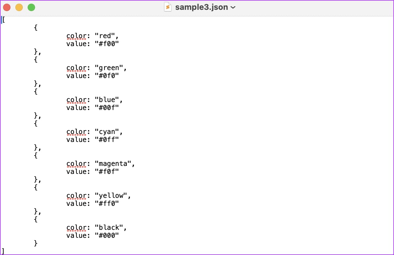 JSON Aperto in Textedit