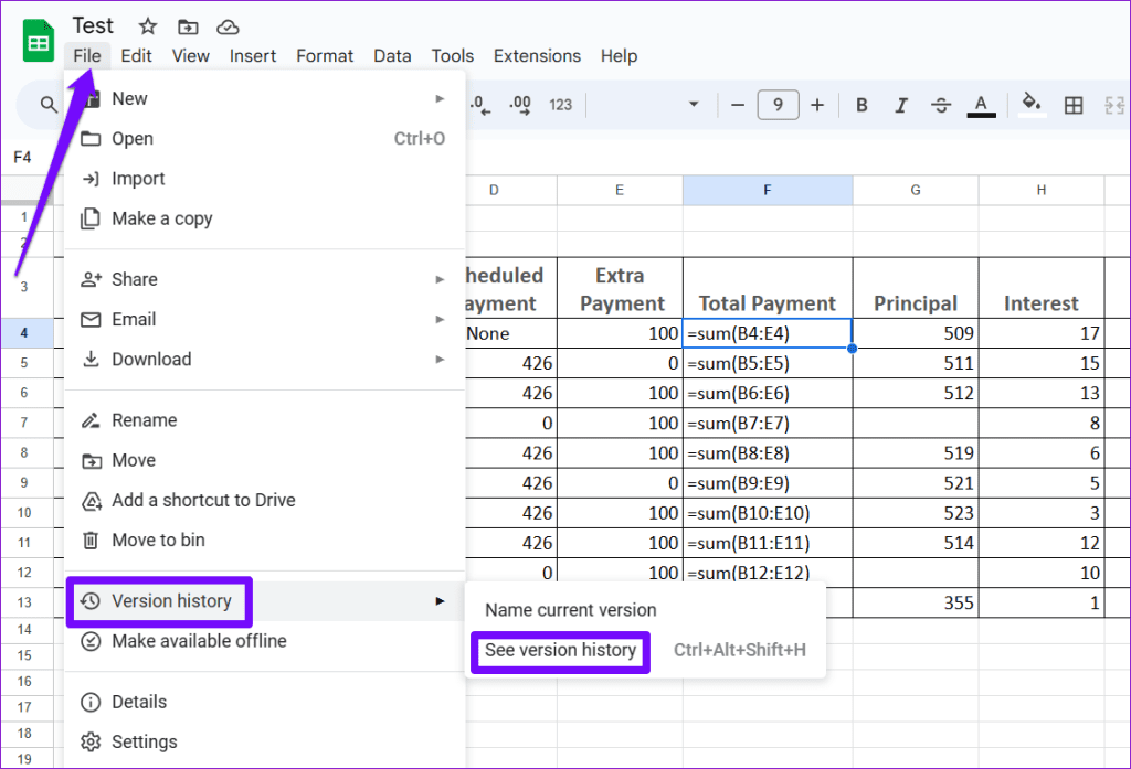 Cronologia Versioni nel Foglio di Lavoro Google Sheets