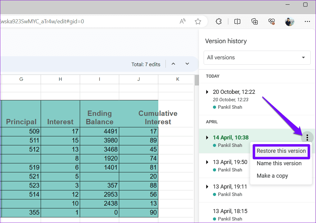 Ripristina Versione Precedente del Foglio di Lavoro Google Sheets