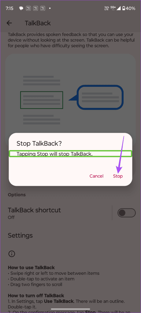 Fermare TalkBack in Android