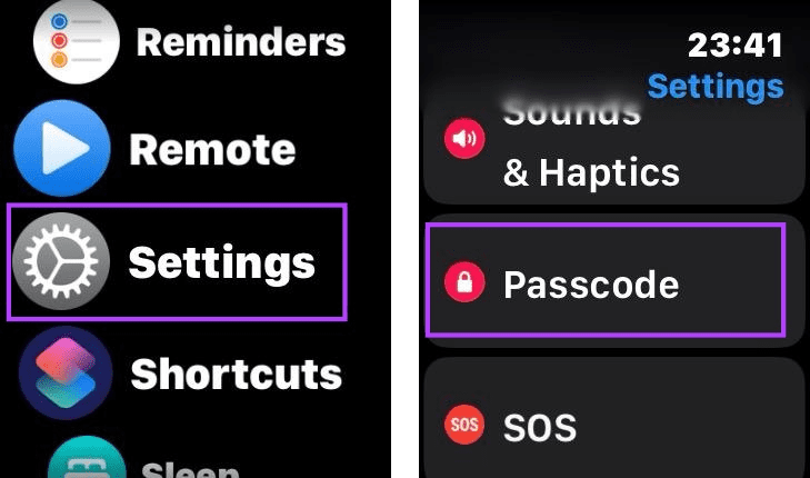 Aprire le impostazioni del passcode dell'Apple Watch