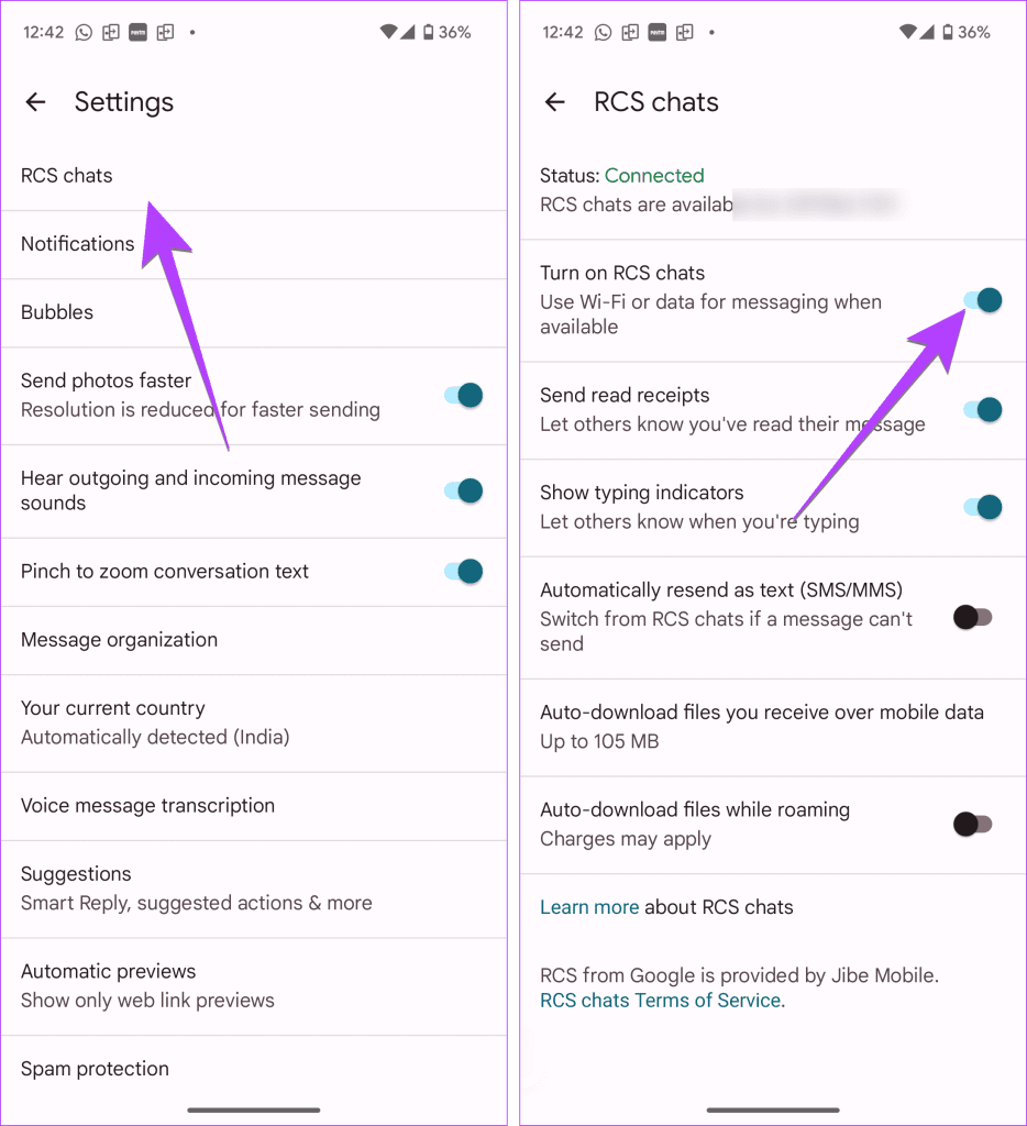 Disabilita RCS Android