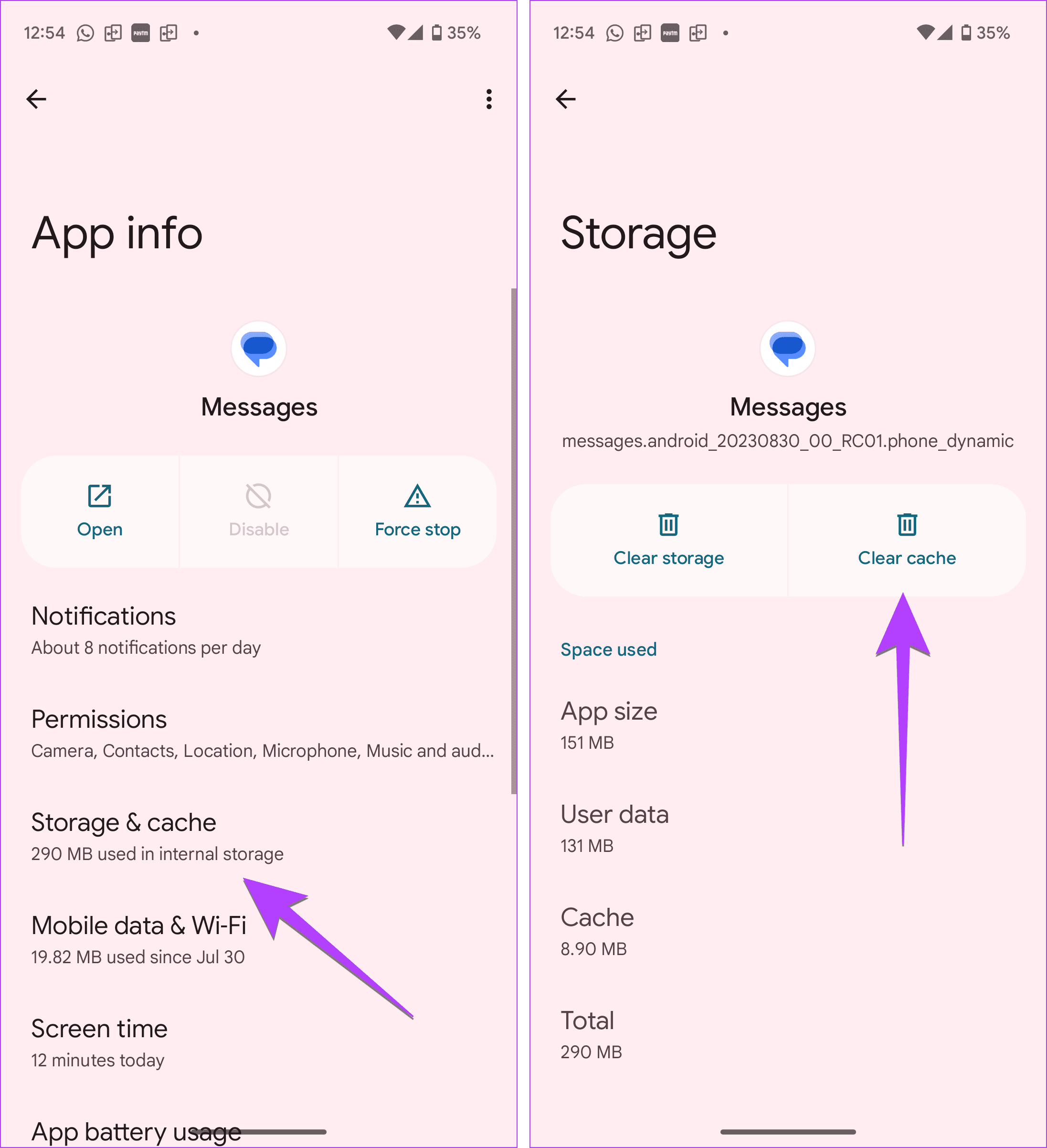 Cancella cache messaggi Android