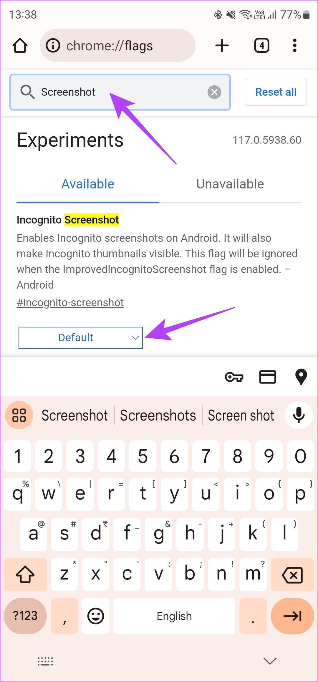 Errore della politica degli screenshot Android