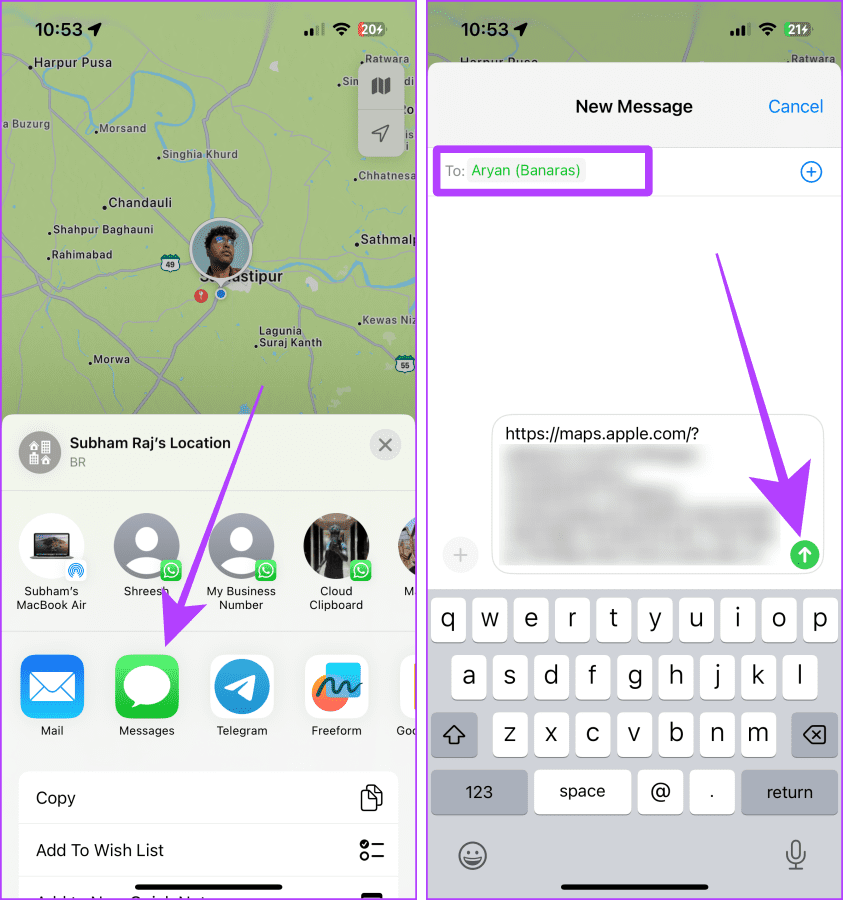 Condividi posizione da iPhone a Android utilizzando Apple Maps