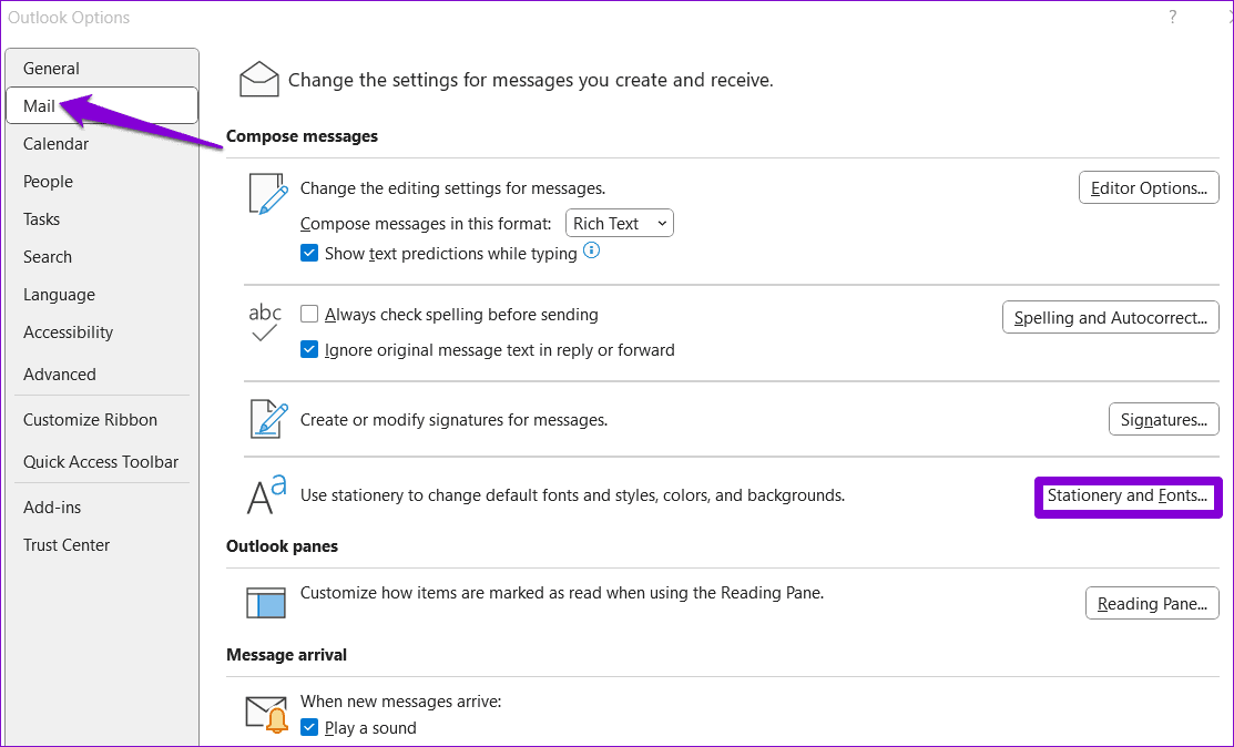 Carta intestata e caratteri in Outlook