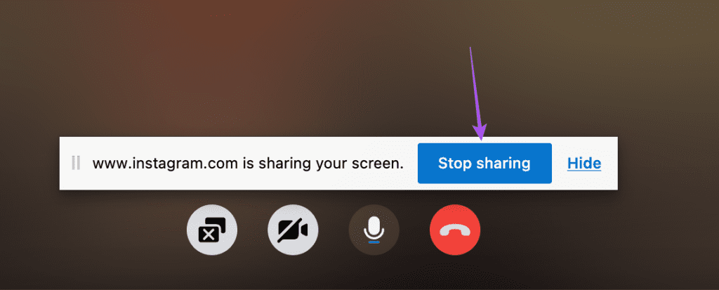 Ferma condivisione dello schermo durante la videochiamata Instagram su desktop