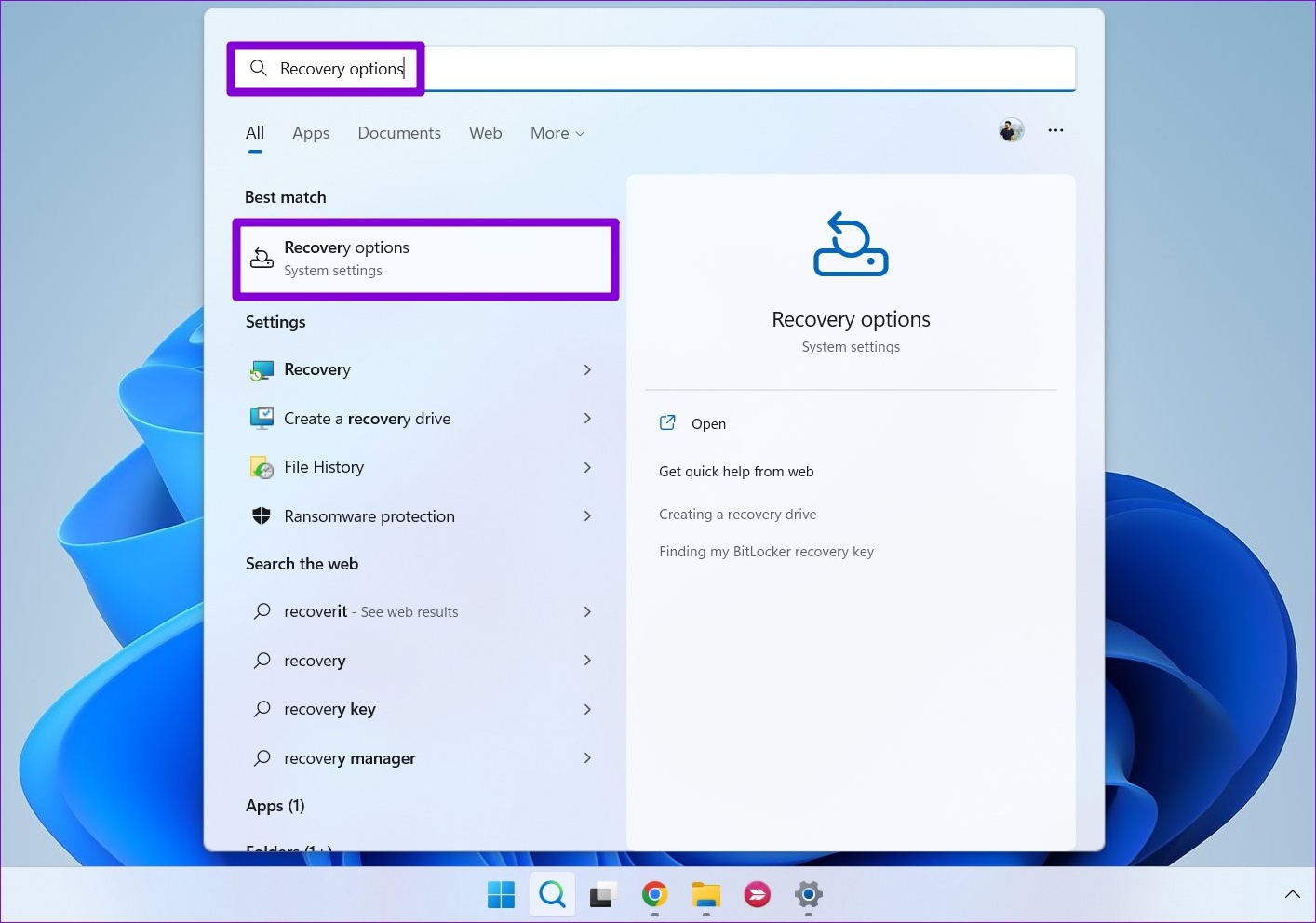 Aprire Opzioni di Ripristino in Windows 11