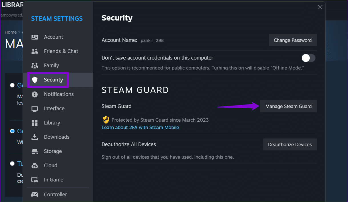 Gestione Impostazioni Steam Guard