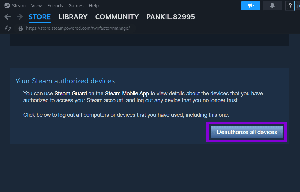 Disconnettersi da Steam su Tutti i Dispositivi