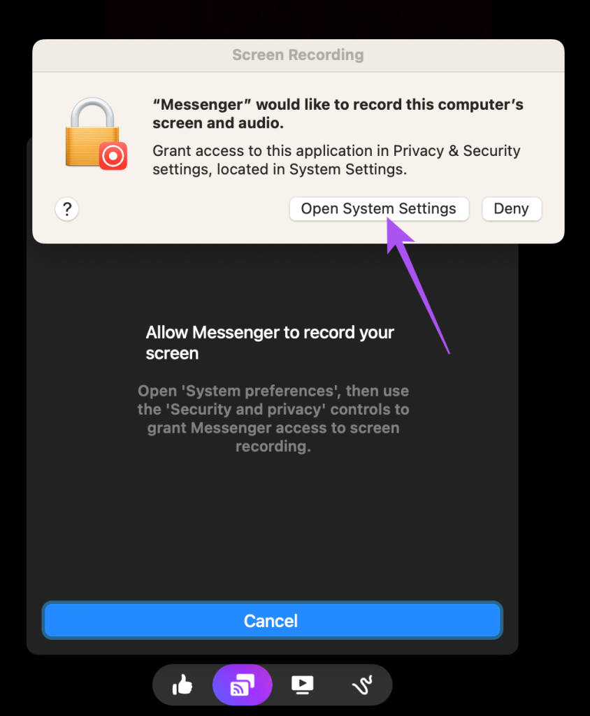 apri impostazioni di sistema messenger mac