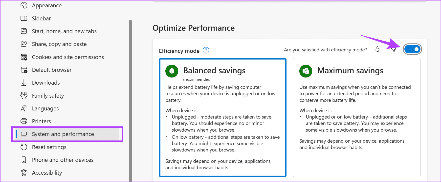 Disattivare la Modalità Efficienza in Edge