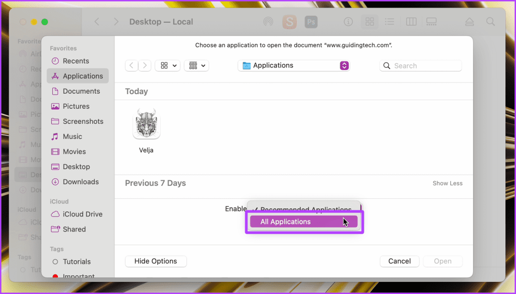 Scelta di un'applicazione predefinita in Finder