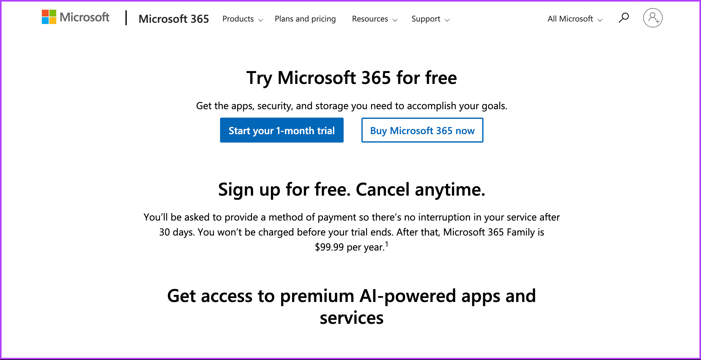 Registrati per la Prova di Microsoft 365