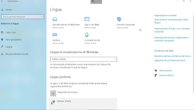 Menu Lingua Windows 10