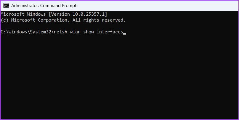 Esecuzione del comando netsh wlan show interfaces nel Prompt dei Comandi per Controllare la Velocità dell'Adattatore di Rete su Windows 11