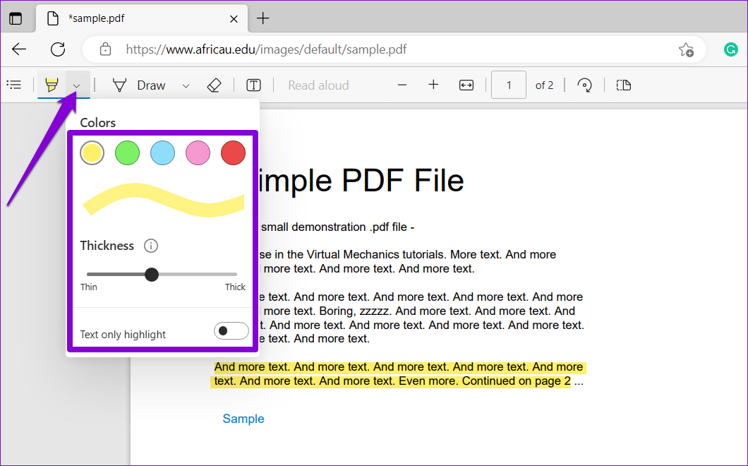 Evidenziare Testo in PDF con Edge