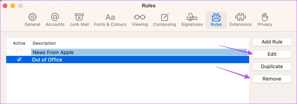 Modifica o rimuovi le regole Mail app Mac