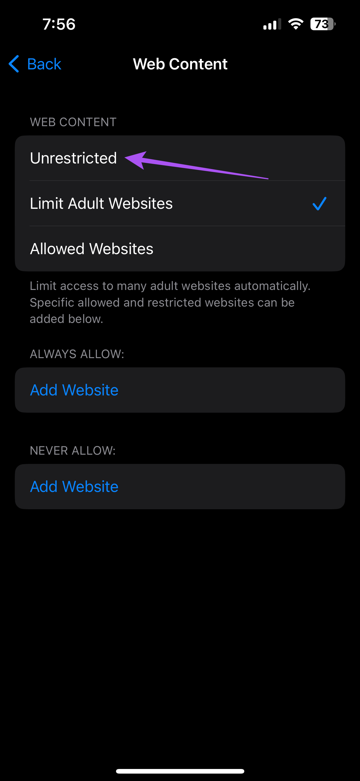 accesso ai contenuti non limitato iPhone