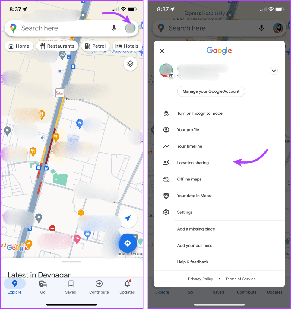 Condividere la posizione in Google Maps